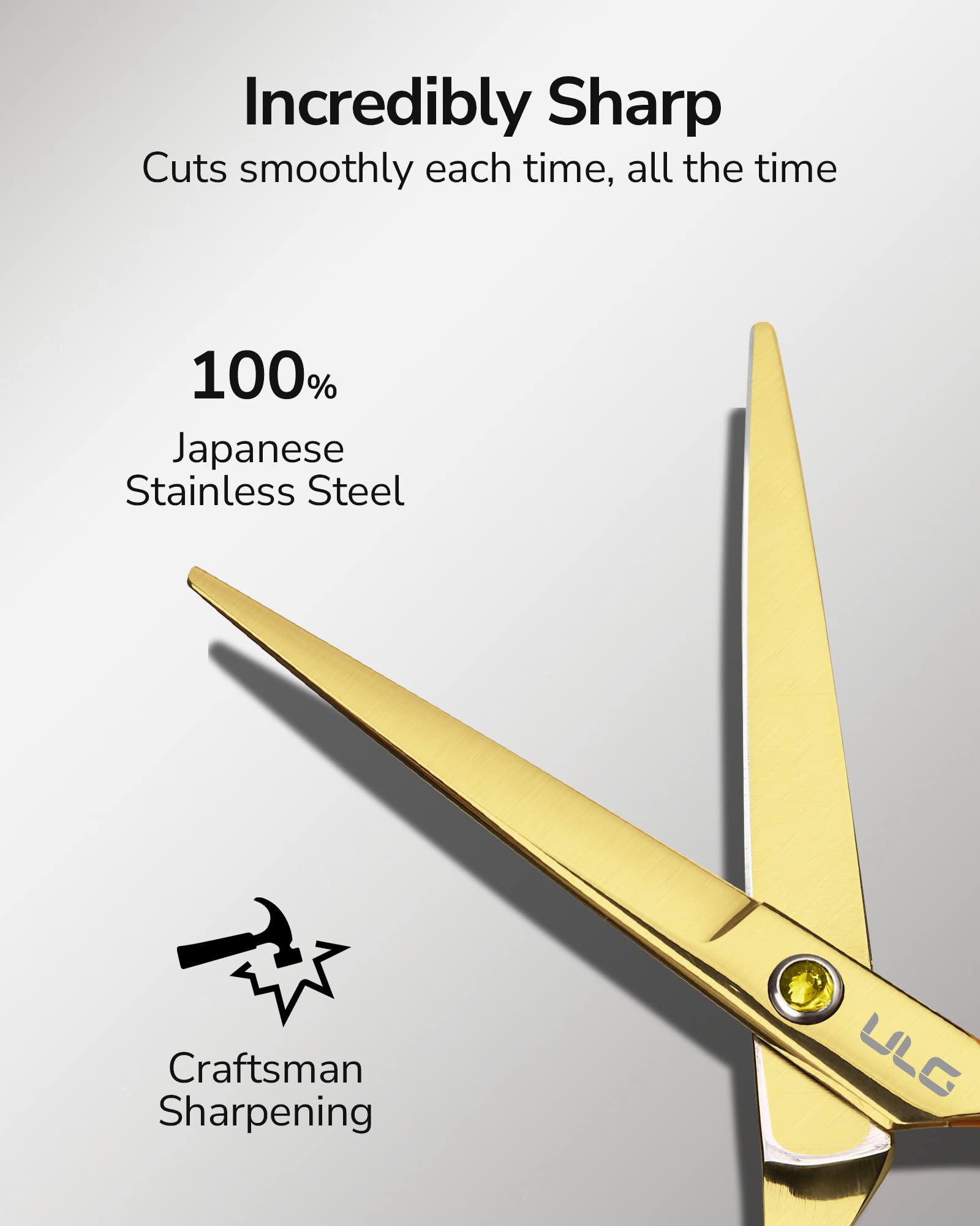 Hair Cutting Scissors, ULG Professional Hair Scissors 6.5 inch Right-Hand Razor Edge Barber Scissors Salon Hair Cutting Shears Made of Japanese Stainless Steel, Hand Sharpened