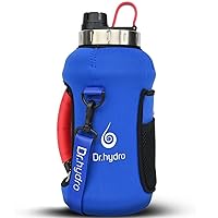DR.HYDRO Half Gallon Water Bottle with Storage Sleeve and Silicon Handle -BPA Free 1/2 Gallon Water Bottle with Straw for Sports, Perfect Large Water Bottle for Gym Motivation - Red Blue