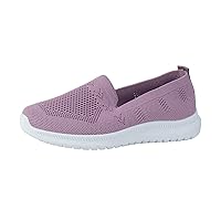 Women's Fashion Sneakers Running Walking Shoes Ladies Fashion Breathable Solid Color Knitted Mesh Flat Casual Sports