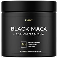 ELMNT 40,000mg 40x Strength Organic Black Maca Root with Ashwagandha - Highest Potency Black Maca Root Capsules for Men with 100% Pure Peruvian Gelatinized Maca Powder 40:1 Extract, Organic & Non-GMO