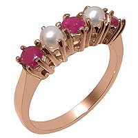 10k Rose Gold Natural Ruby & Cultured Pearl Womens Eternity Ring - Sizes 4 to 12 Available