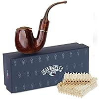 Tortuga Smooth Finish Tobacco Smoking Pipe Set With 100 Balsa 6mm Filters - Italian Hand Crafted Briar Pipe Sherlock Holmes Style Shape With Chamber Cap (614)