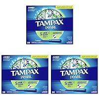 Tampax Pearl Tampons Super Absorbency, with Leakguard Braid, Unscented, Unscented, 50 Count (Pack of 3)