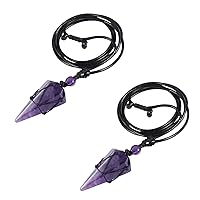TUMBEELLUWA Pack of 2 Natural Healing Crystal Point Stone Pendant Necklaces for Women and Men, Reiki Chakra Dowsing Divination Pendulum, Adjustable