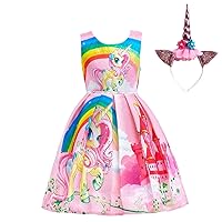 Dressy Daisy Rainbow Unicorn Pony Costume Birthday Party Fancy Dress Up Clothes for Toddler Little Girls
