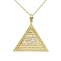 EGYPTIAN PYRAMID WITH EYE OF HORUS PENDANT NECKLACE IN TWO-TONE YELLOW GOLD - Gold Purity:: 14K, Pendant/Necklace Option: Pendant Only