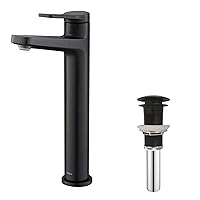 Kraus KVF-1400MB-PU-10MB Indy Single Handle Vessel Bathroom Faucet and Pop Up Drain, Matte Black