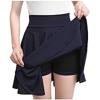 Black Skirt Plus Size Women's High Waist Skirts with Shorts, A-Line Swing Mini Skirt for Women Fashion Skater Skirt Pleated Tennis Skirts Long Skirt with Pockets
