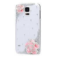 STENES Galaxy S5 Mini Case - [Luxurious Series] 3D Handmade Shiny Crystal Bling Cover For Samsung Galaxy S5 Mini (Not fit Galaxy S5) Retro Bowknot Anti Dust Plug - Camellia Flowers/Pink