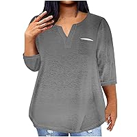 Womens Plus Size Tops 3/4 Sleeve Shirts V Neck Tunic Solid Color Blouses Casual Loose Tunics 2024 Summer T Shirts