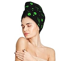 Galaxy Alien Hair Towel Wrap Microfiber Fast Drying Hair Turban with Buttons for Women Girls Drying Curly, Long & Thick Hair