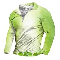 Long Sleeve Shirts for Men Four Leaf Clover Graphic St Patricks Day Polo Shirts Casual 1/4 Zip Slim Fit Muscle Shirts