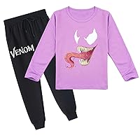 Summer 2 Piece Outfits Venom Long Sleeve Crewneck Tee Shirt and Jogging Pants Novelty Pullover Tops for Kid