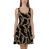 Skater Dress for Women Skirt Cocktail Casual Branched Gold Black Dresses