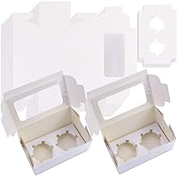 50Pack White Paper Cupcake Boxes with Pvc Window and Two Treat Holder, Pastry and Cookie Box,Cupcake Containers Bakery Cake Box,Auto-Popup Cupcake Carriers Bakery Cake Box(6.3x3.5x3inch)