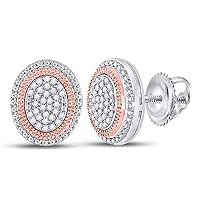 The Diamond Deal 10kt Two-tone Gold Womens Round Diamond Oval Cluster Earrings 1/6 Cttw
