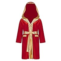 Boys Boxing Costume Cosplay Boxer Cloak for Kids Metallic Hooded Boxing Costume Set Halloween Costume with Belt