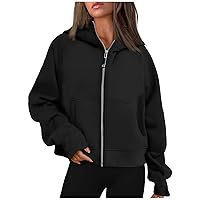 Women Y2K Hoodie Zip Up Cropped Sweatshirt with Thumb Hole, Oversized Raglan Sleeve Hoodies Trendy Preppy Clothes