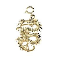 18K Yellow Gold 3D Dragon Pendant, Made in USA