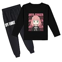 Kids Spy Family Tees Shirts and Jogger Pants Set,Anime Long Sleeve Tops Anya Forger Pullover Tracksuit for Girls