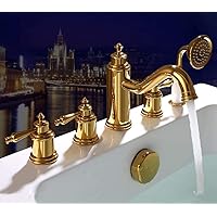 Faucets, Sink Faucet,Rose Bathtub Faucet Set Five Holes Three Handles Bathroom Cold and Hot Water Faucet Mixer Tap/Gold