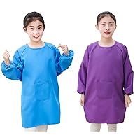 Lauthen.S 2 Pcs Kids Art Smocks,Artist Painting Aprons Long Sleeve with Pocket Eating Gardening Smocks for Toddler 2-12 Years