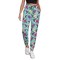 Tropical Flowers with A Bird Pattern Women's Sweatpants Casual Lounge Jogger Pant Soft Workout Pants with Pockets
