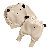 Infant Boys Girls Long Sleeve Cute Cartoon Animals Sweatshirt Blouse Tops Warm Trousers Pants Outfit Set Kid