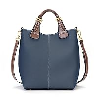 zency Women's Retro Bucket Bag Large Capacity Tote Leather Handbag Casual Composite Bag (Blue)