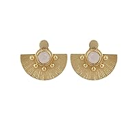 Designer Gold Plated Natural.Moonstone Gemstone Brass Handmade Stud Earrings Jewelry