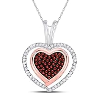 10kt White Gold Womens Round Red Color Enhanced Diamond Heart Pendant 1/12 Cttw