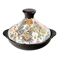 Ceramic Pot Casserole Non-Slip and high Temperature Resistant Thickened pan with cast Iron Base and Stoneware Funnel lid for All Types of hobs