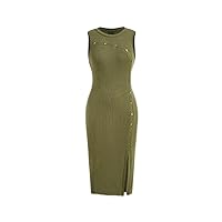 Women's Dress Solid Split Thigh Button Detail Dress
