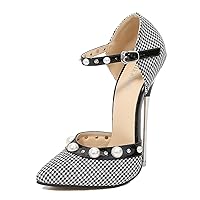 Womens pearl Stilettos Heeled Sandals Open Toe Heels Color block pumps Ankle Strap Buckle Wedding Dress Daily Wear Shoes 16 cm Stiletto Heels