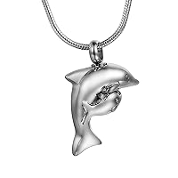 Mom & Baby Dolphin Pet Cremation Necklace 316L Steel Memorial Keepsake Urn Pendant Jewelry for Ashes