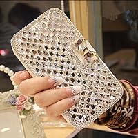 iPhone SE 2020 / iPhone 7 / iPhone 8 Wallet Case,Bling Diamond Bowknot Shiny Crystal Rhinestone PU Leather Card Slot Pouch Flip Cover Kickstand Case for Girl Woman Lady (Clear)