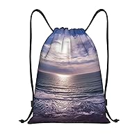 Atlantic Ocean Print Drawstring Backpack Waterproof Drawstring Bags Fashion Beach Bag for Men Women Small