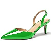 WAYDERNS Women's Patent Pointed Toe Solid Buckle Slingback Stiletto Mid Heel Pumps Shoes 2.5 Inch