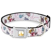 Dog Collar Seatbelt Buckle Sleeping Beauty Aurora and Fairy Godmothers Pose with Script 16 to 23 Inches 1.5 Inch Wide (DC-SB-DYAZA-WDY808-1.5-M)