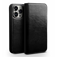 Case for iPhone 14/14 Plus/14 Pro/14 Pro Max, Genuine Leather Flip Wallet Case with [Card Holder][Kickstand] Protective Magnetic Folio Phone Case, 14 pro 6.1,Black