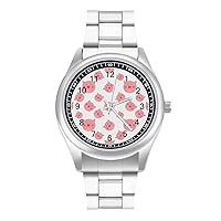 Pig Pattern Casual Watches Stainless Steel Band Wristwatch Dress Watch for Women Men