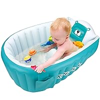 SHXKUAN Inflatable Bathing Tub for Toddler,Non Slip Safety Thick Cushion Central Seat,Portable Travel Seat Baths Baby Swimming Pool for 0-5 Year(Blue)