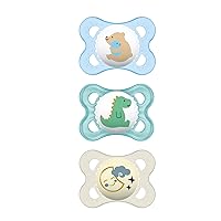MAM Day & Night Silicone Pacifier, 0-6 Months, Boy, 3 Pack