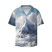 Mountains Men's Summer Short-Sleeved Shirts, Casual Shirts, Loose Fit with Pockets