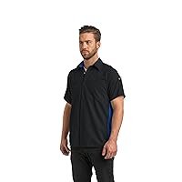 Men's Short Sleeve Performance Plus Shop Shirt with OilBlok Technology, Black with Royal Blue Mesh, X-Large/Tall