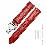 Genuine Calfskin Leather Watch Band,Alligator Grain Deployment Butterfly Buckle Replacement Strap for Men Women 18mm 20mm 22mm 24mm