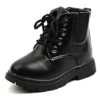 WUIWUIYU Boys Girls Side Zipper School Combat Ankle Boots Round-Toe Soft Non-slip Winter Boots (Toddler/Little Kid)