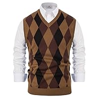 PJ PAUL JONES Mens Casual Argyle Sweater Vest V-Neck Sleeveless Pullover Knitwear Vests