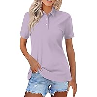 Long Work Short Sleeve Polo Women Mother's Day Fashion V Neck Shirts Ladies Cotton Comfortable Solid Soft Purple M
