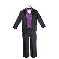 Unotux 7pc Formal Boy Black Eggplant Purple Suit Tuxedo Bow Tie Vest Set (16)